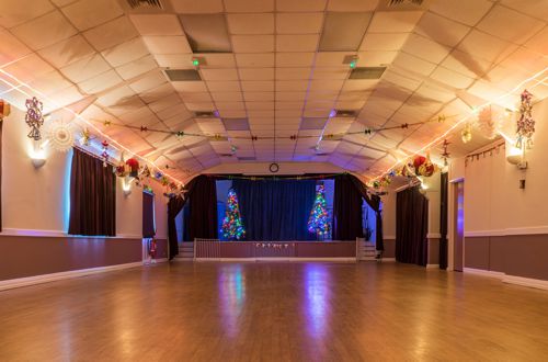 Main hall with christmas lights