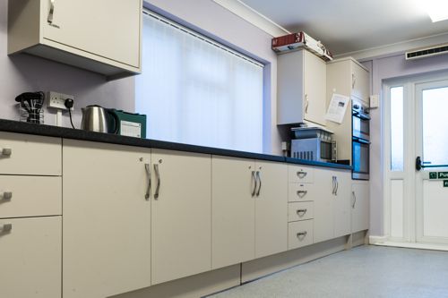 Kitchen area with first aid kit