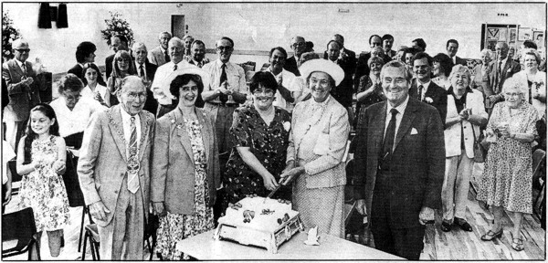 Black and white photo of the village hall opening ceremony