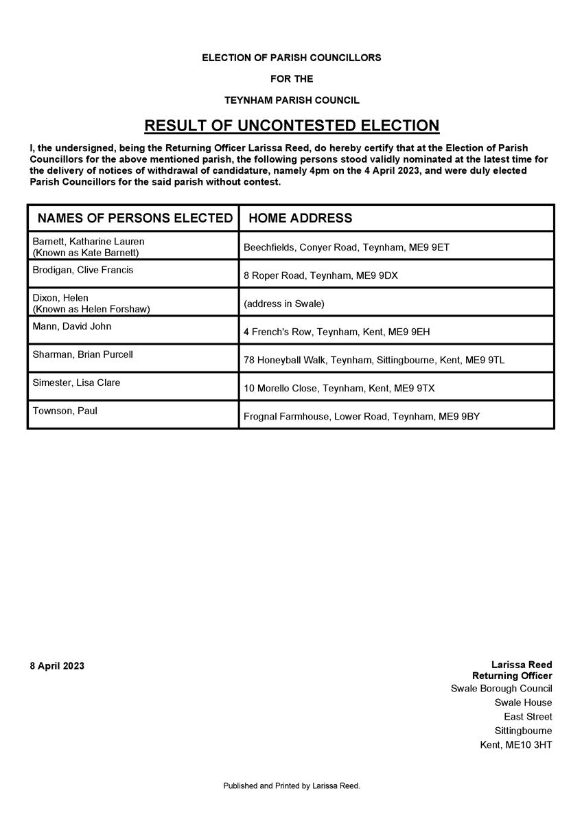 Result of uncontested election 