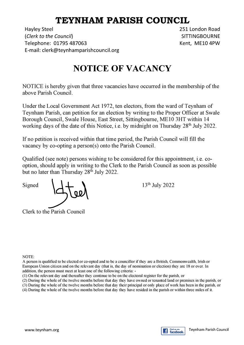 Notice of Vacancy