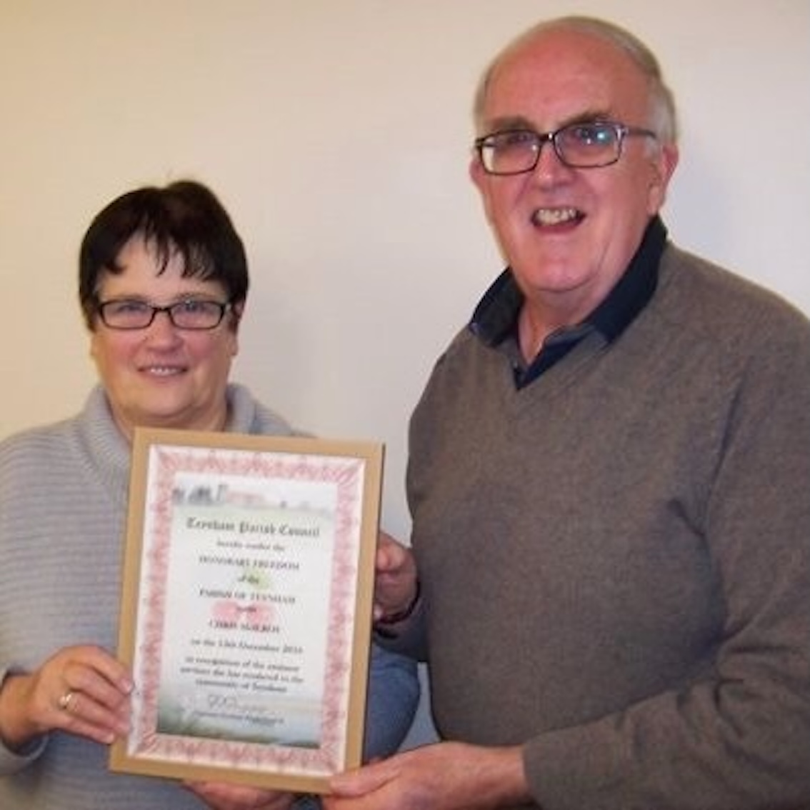 Christine McIIory receives Freedom of the Parish