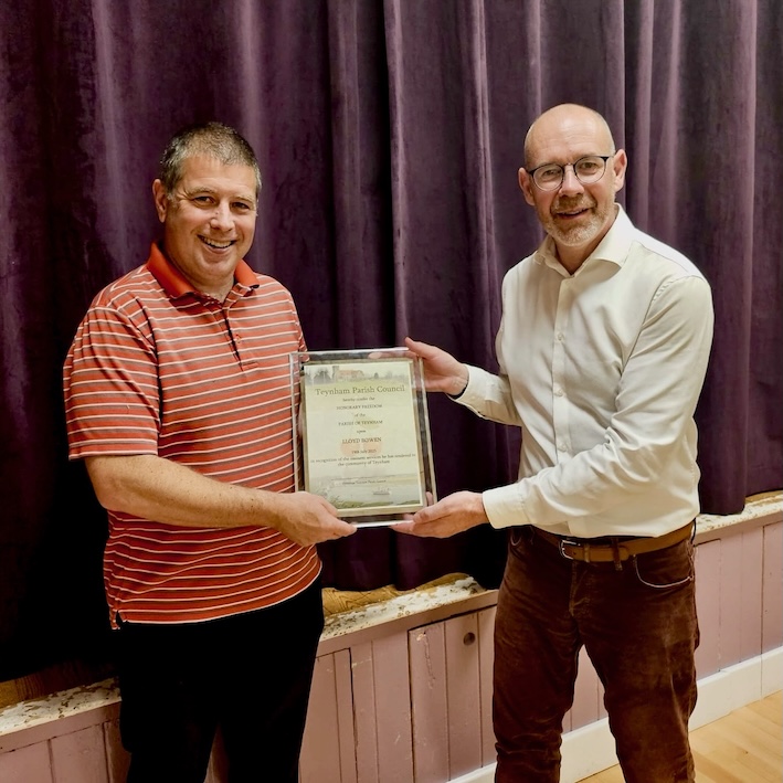 Chairman, Paul Townson, awards Lloyd Bowen Freedom of the Parish